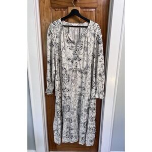 M&S Per Una MIDI Dress Beige Black Tiered Long Sleeve Prairie Cottage US 14